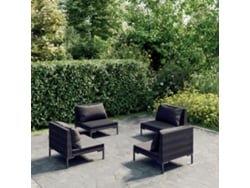 Conjunto 4 Peças Lounge Jardim C/ Almofadões Vime Pe Cinza Escuro Dkd Home Decor