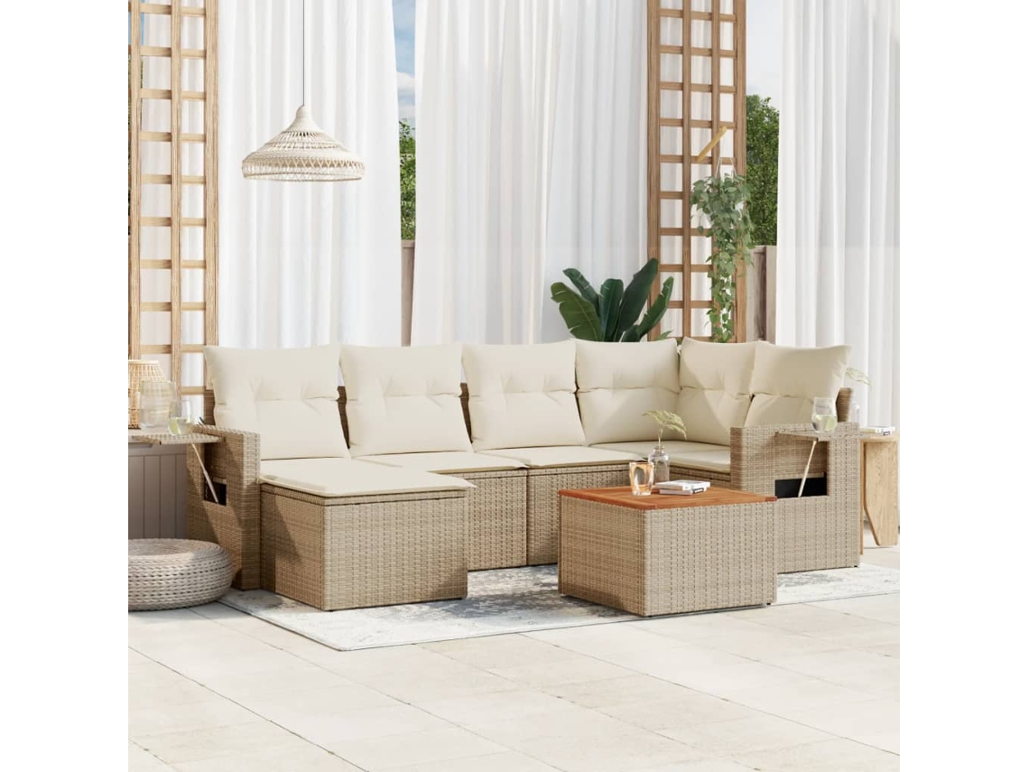 Conjunto de 7 sofás de jardín con cojines de mimbre beige de Dkd Home Decor