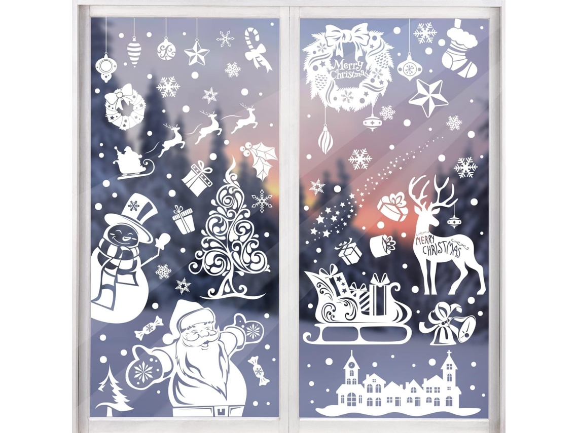 167 pegatinas navideñas para ventanas, 8 láminas de adhesivos blancos con copos de nieve, Papá Noel, renos y hojas decorativas para ventanas.