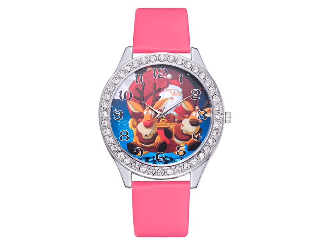 Reloj De Cuarzo De Moda Para Mujer Con Correa De Piel Sintética Y Diamantes De Imitación (rosa Y Rojo).