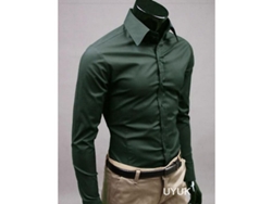 2026-camiseta De Hombre De Lujo Casual Formal Slim Fit Con Cuello Y Manga Larga De Algodón Mixto Xl Verde Oscuro