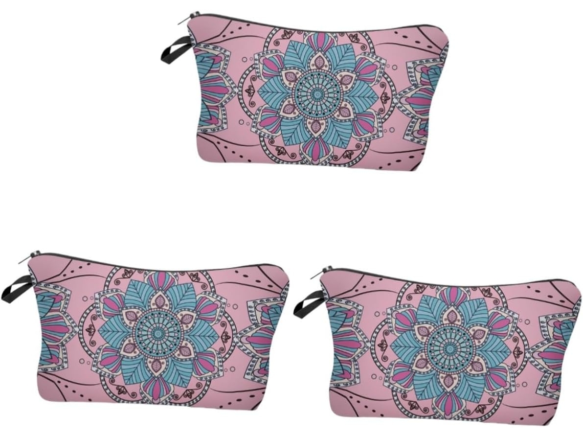 Nécessaire De Maquiagem Com Estampa Mandala, 3 Peças, À Prova D'água, Ideal Para Viagens.