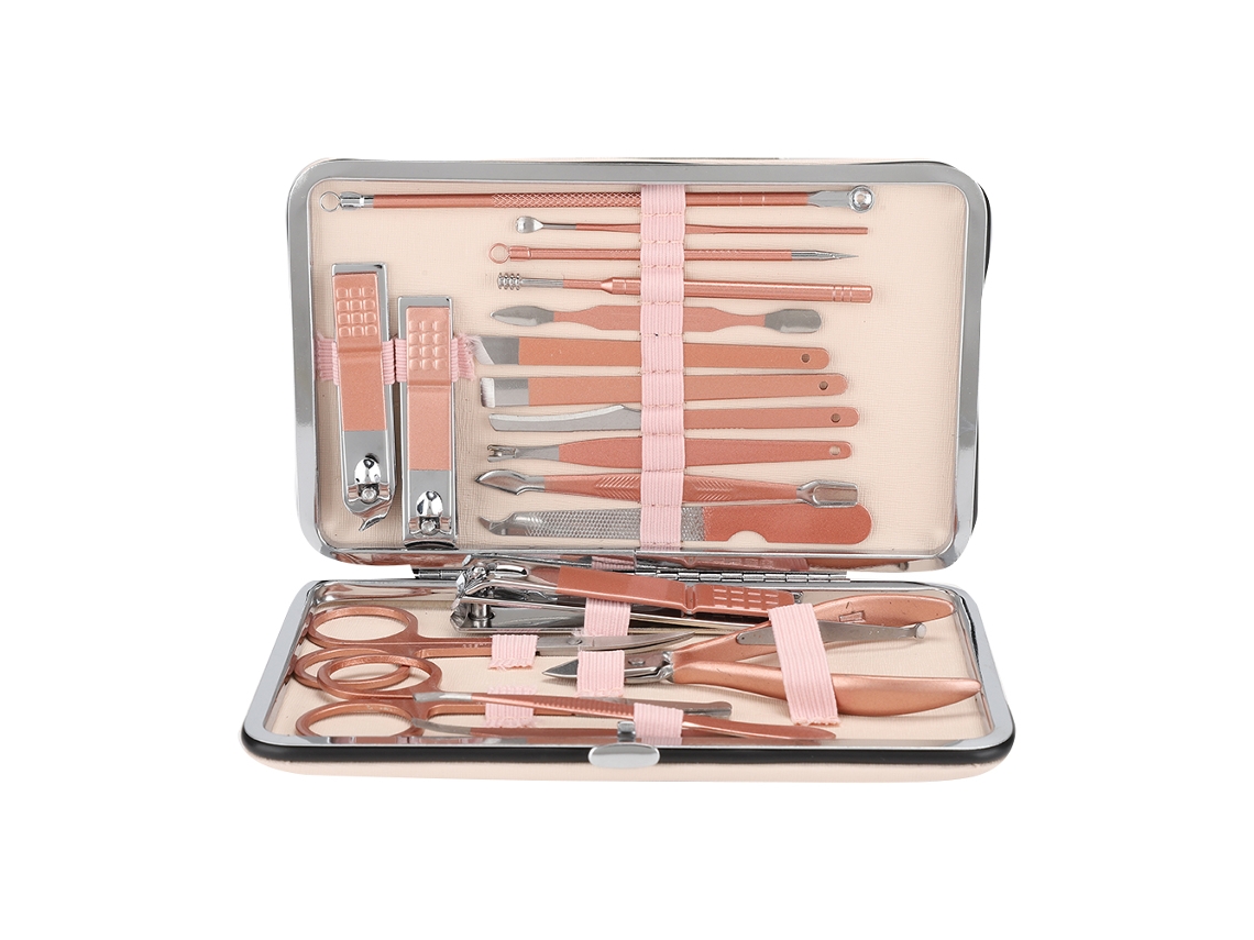 Kit de manicura y pedicura de acero inoxidable de 18 piezas para el cuidado de las uñas.