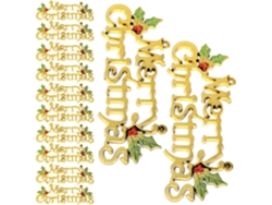 Juego 12 Adornos Navideños Colgantes Puertas Letras Doradas 3d Plástico 15 Letrero Feliz Navidad Decoración