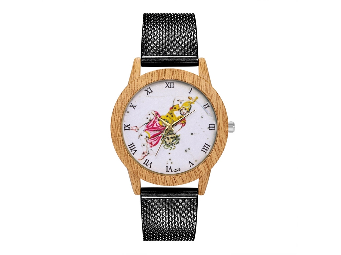 Reloj De Cuarzo Unisex Con Correa De Malla Moda Casual Pulsera Negro