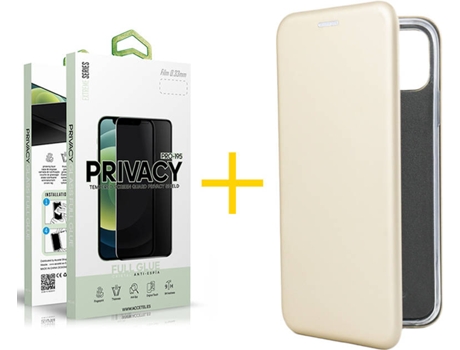 Kit Funda + Protector de Pantalla Apple iPhone 12 / 12 Pro SKYHE Flip Cover 0753 Dorado
