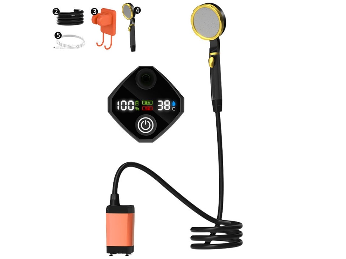 Bomba de ducha portátil recargable para camping con pantalla digital