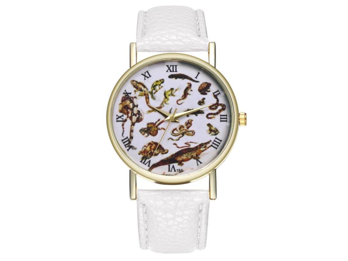 Reloj Analógico Unisex De Cuero Pu Para Parejas Con Dial Reptil (blanco)