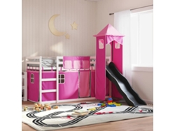 Litera Con Tobogán Y Cortinas Rosa 90x190 Cm