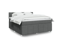 Cama Box Spring Con Colchón Tela Gris Oscuro 180x200 Cm