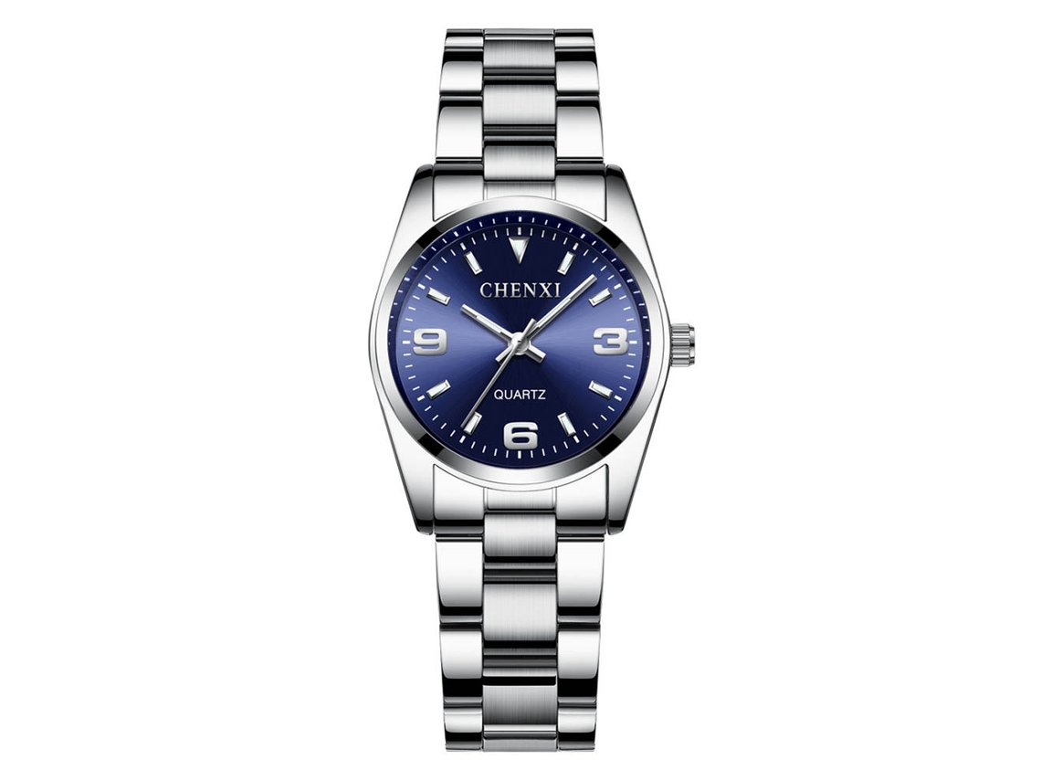 Reloj De Pareja De Acero Inoxidable Con Dial Redondo Impermeable Luminoso Mujer Azul Oscuro