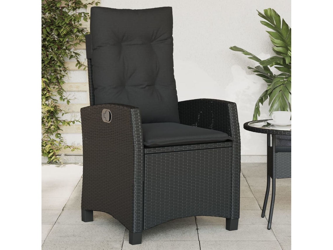 Silla de jardín reclinable DKD Home Decor con cojines de mimbre negros