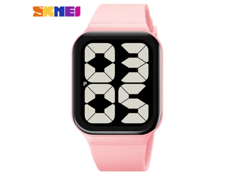 Hombres Mujeres Deportes LED Digital Impermeable PU Correa Cuadrado Electrónico Pareja Reloj-Rosa máquina negra LUUCOZK