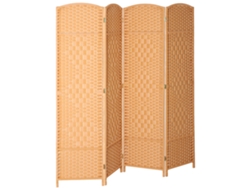 Biombo plegable de madera con 4 paneles, marrón claro, 180x180cm