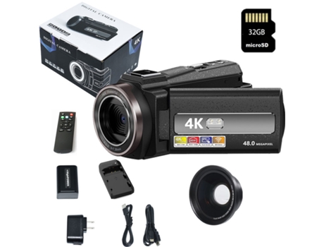Cámara de fotos digital deportiva LKC HDV254 al aire libre 4K Pantalla de 3.0 pulgadas + 32GB + Lente gran angular Y Base de carga - Negro