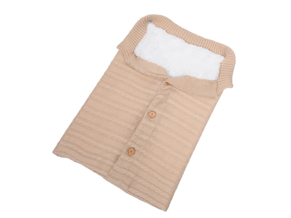 Saco de dormir para cochecito de bebé con botones, manta de bebé de lana de punto, beige Tommy01.