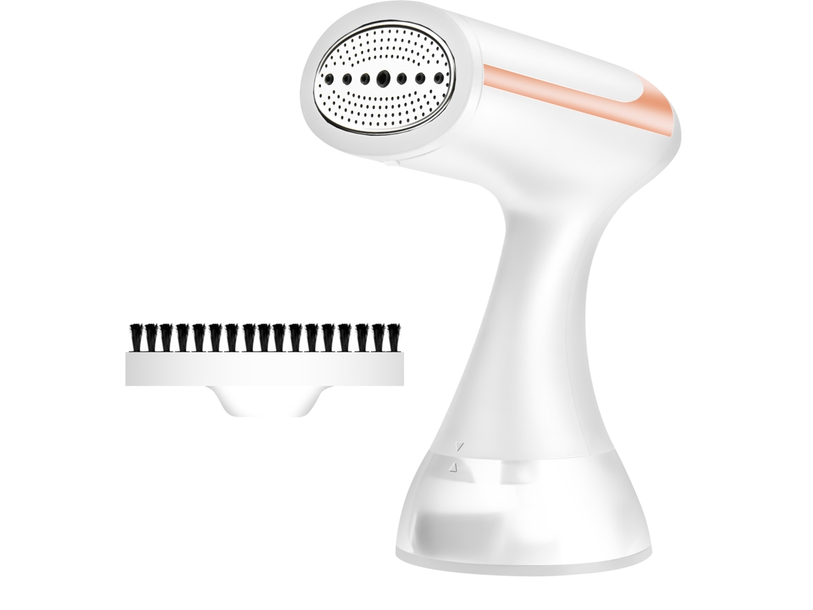 Planchadora a vapor portátil, multifuncional, mini, blanca con bordes rosados, estándar europeo.