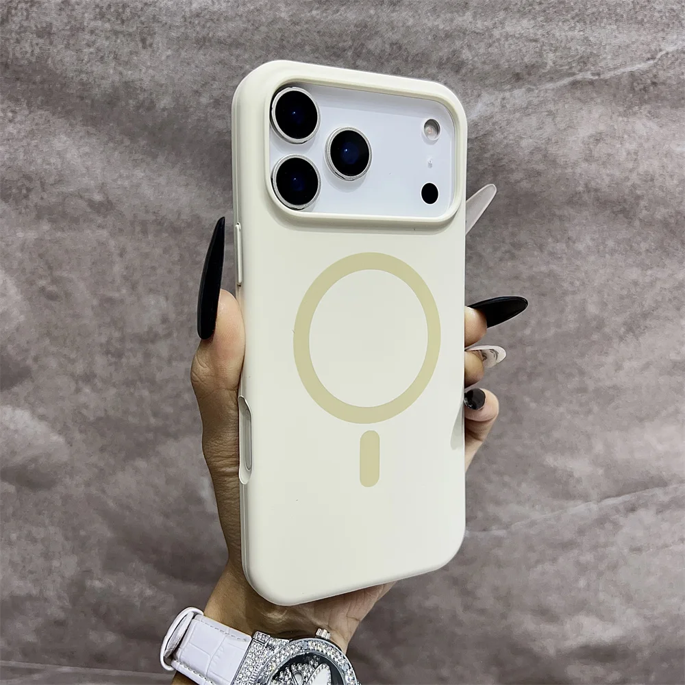 (iphone 17 Pro Max, Blanco Crema) Funda Protectora Magnética Magsafe Para Iphone, Fabricada En Silicona.