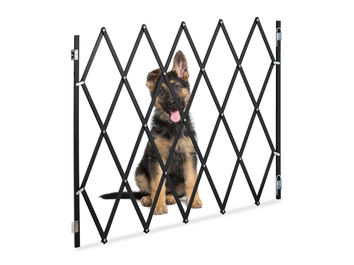 Relaxdays Barrera Seguridad Niños Y Perros Bambú Xl, Valla Escaleras Plegable, Hasta 130,5cm, Puerta Mascotas, Negro