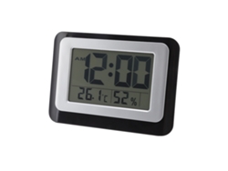 Reloj digital con pantalla de luz azul grande, que incluye indicador de temperatura y humedad, ideal para talleres.