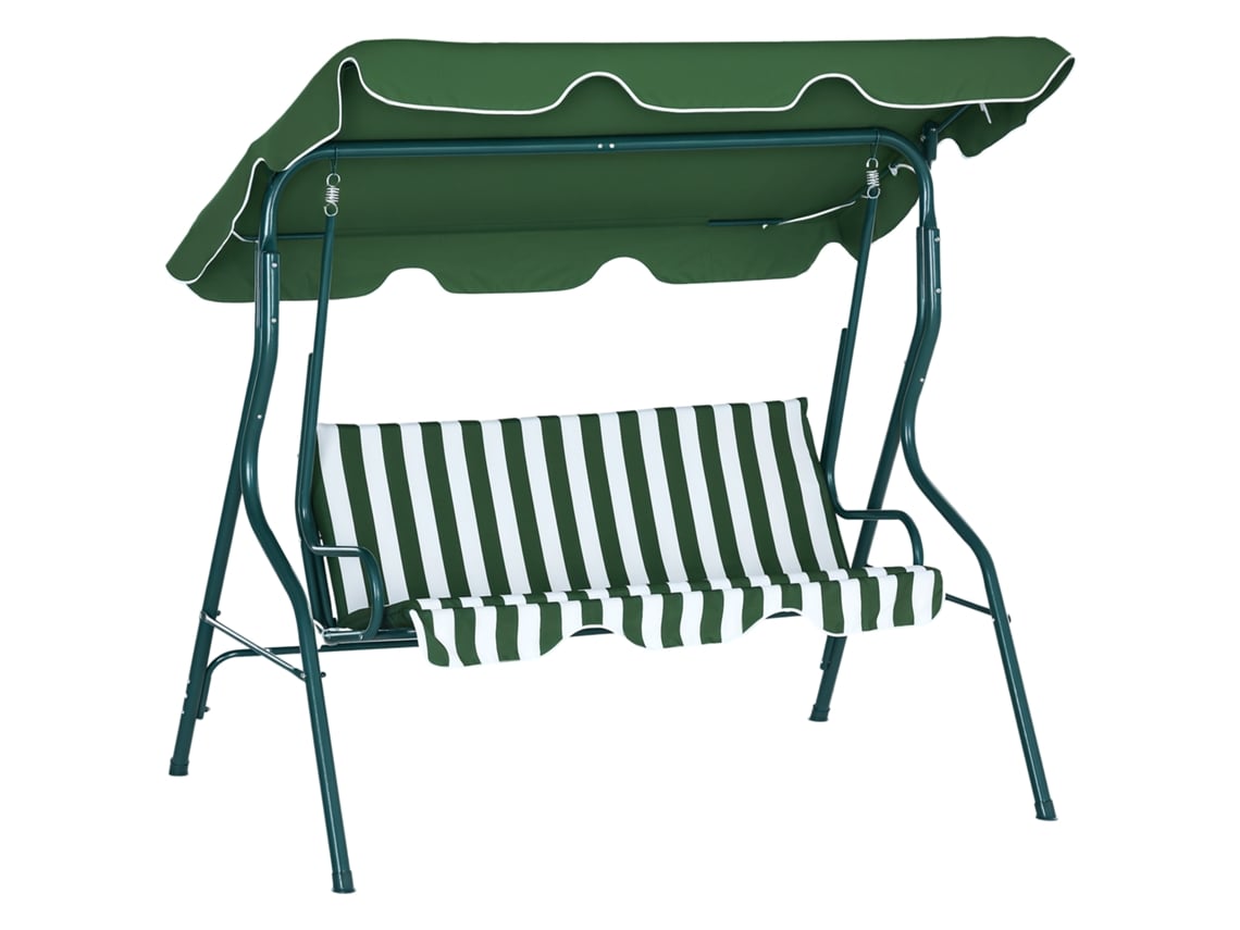Cadeira Balanço Exterior Cobertura Ajustável Aço Impermeável 170x110x153 Verde