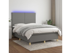 Cama Box Spring Colchón Y Luces Led Tela Gris Oscuro 140x200 Cm