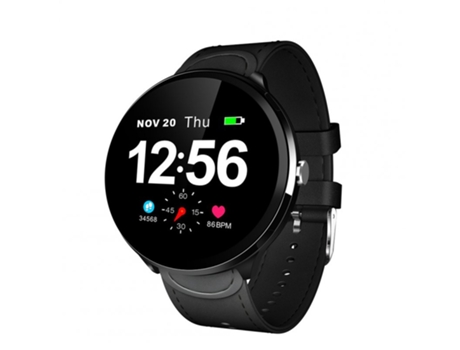 Pulsera Deportiva Lemfo V12 Full Touc D'Água Monitoreo de Ritmo Cardíaco Presión Arterial Marco Negro + Cuero Negro
