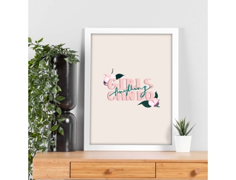 Posters con Mensajes Felices Ilustrados. Póster de Decoración 'Girls Can Do Anything' con Frases Motivadoras y Llenas de Energia.
