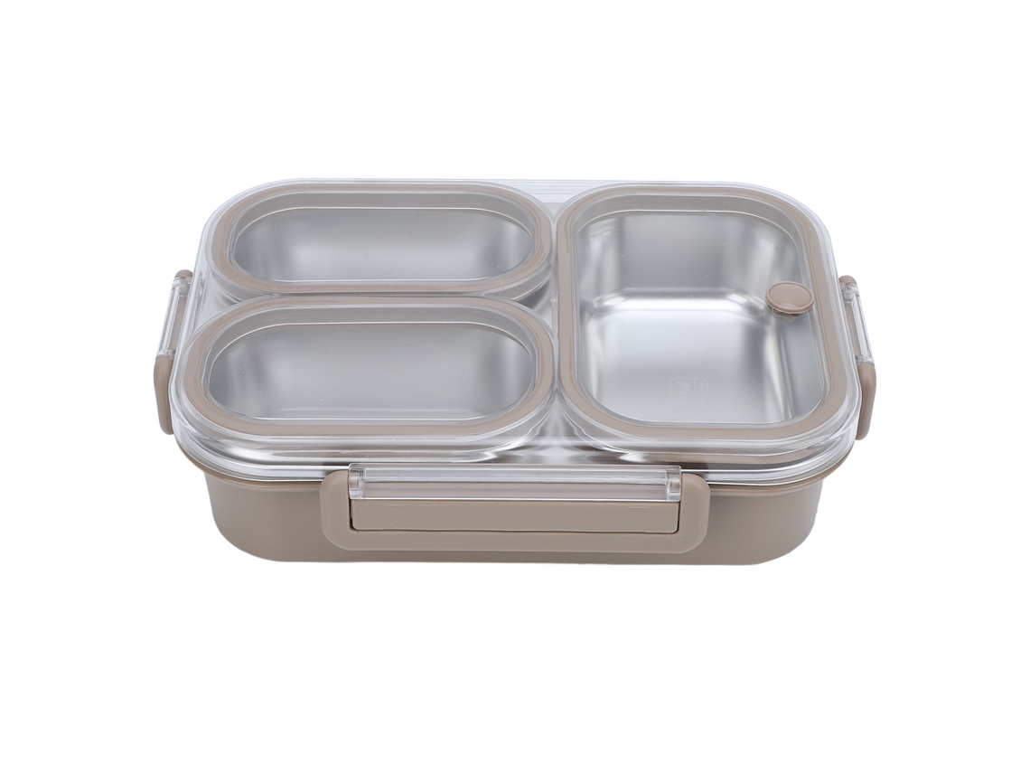 Recipiente Para Almuerzo De Acero Inoxidable 304 Con 3 Compartimentos, Portátil Y Desmontable, Color Caqui, 1.2l