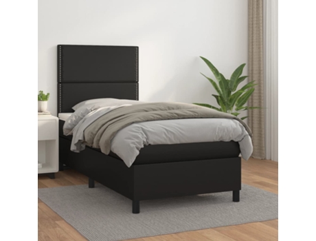 VIDAXL Cama con somier (Negro - Cuero artificial - 193 x 90 x 128 cm)