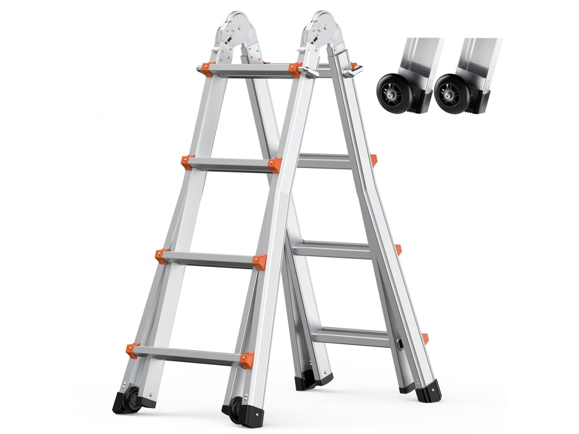 Escalera Telescópica de Aluminio, Extensible y Ajustable con Patas Antideslizantes Tekmaquinas