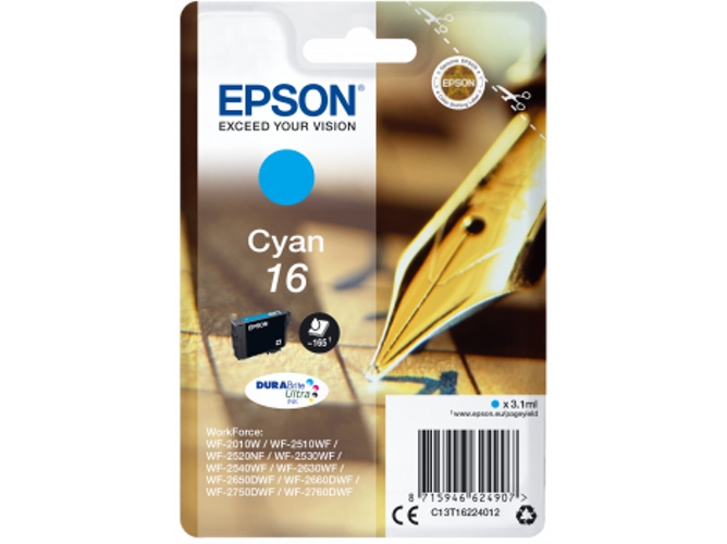 Cartucho de tinta original EPSON 16, Bolígrafo y crucigrama 3,1 ml , Cian, C13T16224012, T1622