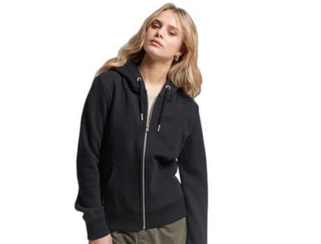 Sudadera con Capucha de Mujer SUPERDRY Cremallera Logotipo Essential Negro (S)