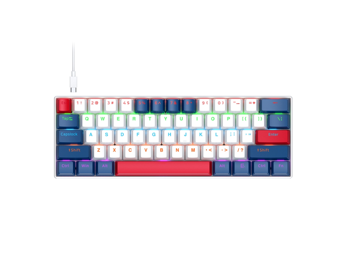 Teclado mecánico para juegos Yuysan T60 con luz RGB mixta, 61 teclas, portátil, pequeño, bicolor, con botones intercambiables en caliente, blanco y azul