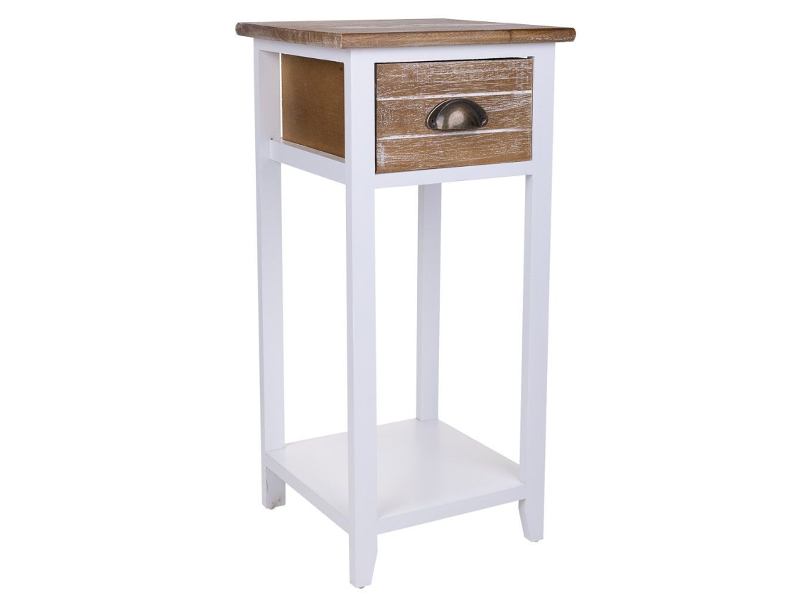 Mesita de Noche WANDERLUST DECO (Madera de Paulownia y Mdf - Blanco - 30 x 30 x 63 cm)