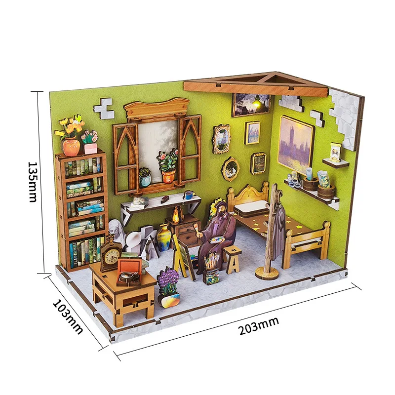 Estudio De Arte Impresionista Para Aficionados: Habitación En Miniatura De Madera En 3d