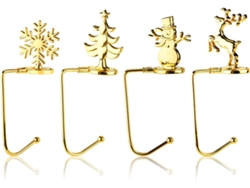 Soportes Para Calcetines Navideños, Decoración Navideña, Colgantes Soportes Para Calcetines Navideños, 4 Piezas.(oro)
