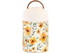 Fiambrera con estampado floral en acuarela, 500 ml, acero inoxidable, sin marca.