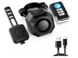 Alarma de bocina de bicicleta eléctrica recargable con control remoto, bocina de bicicleta fuerte de 110 dB (negro)