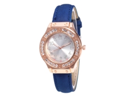 Reloj De Cuarzo Para Mujer Con Correa De Cuero Pu Y Diál Con Piedras Royal Blue