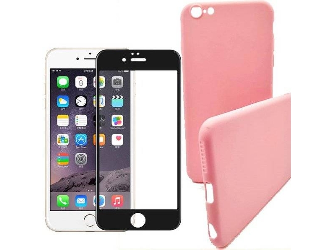 Kit Funda y Protector de Cristal 5D Full Cover iPhone 6 Plus, 6s Plus Silicona Rosa