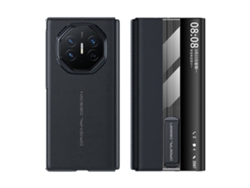 (black Huawei Matexts) Funda De Teléfono Cuero Genuino Tripliable Business Pinhole Patrón Xts Smart Window Stand Protector