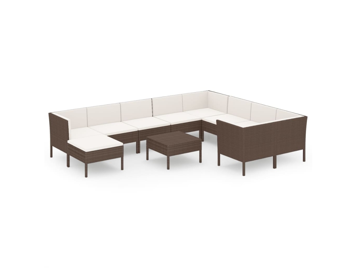 Conjunto 11 muebles de jardín VIDAXL y cojines ratán sintético marrón