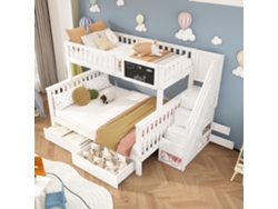 Litera Infantil 90x200 / 140x200 Multifuncional con Mesa y Cajones Blanco Mobrio