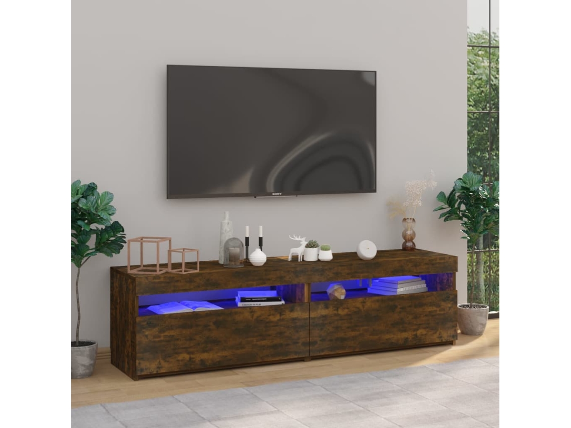 Estantería/Mueble de TV con luces Led 2 Pzs 75X35X40 Cm Roble Ahumado