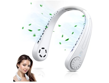 Ventilador de cuello portátil Ventiladores personales sin aspas Ventilador de cuello colgante de enfriamiento 360 3 velocidades Blanco BISBISOUS