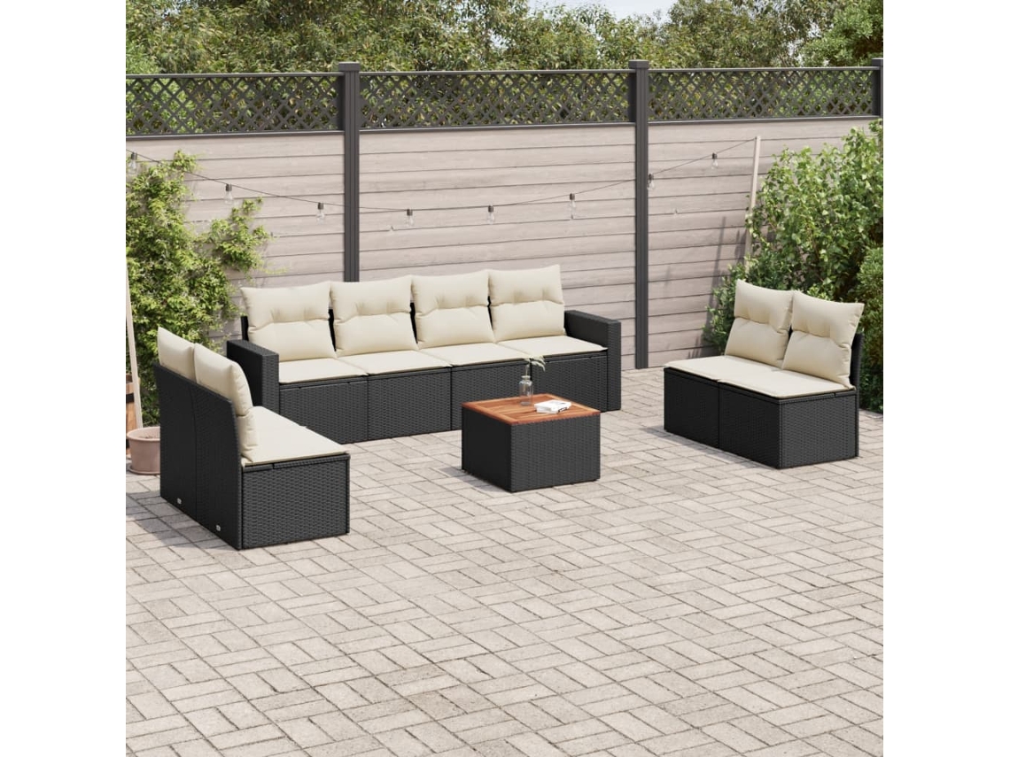 Conjunto de sofás de jardín de 9 piezas DKD Home Decor con cojines de mimbre negros