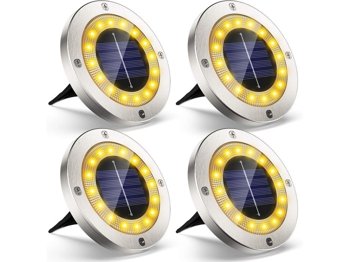 Luces Solares Para Jardín, 4 Unidades, 16 Led, Resistentes Al Agua Ip65, Acero Inoxidable.