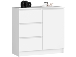 Cómoda Akord Jerry Blanco 80 Cm 1 Puerta 3 Cajones Frente En Color Blanco 2 Estantes 80x35x77 Cm