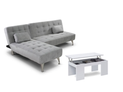 Sofa Cama Chaise Longue XS Gris Mesa de Centro Blanco